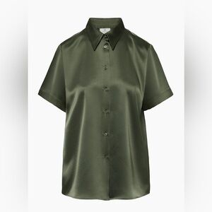 Aritzia Babaton Prevail Satin Shirt NEW /UNWORN Dark Olive Size: XL